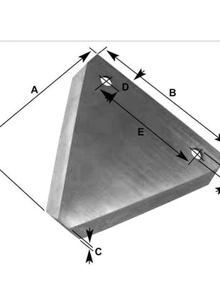 Technical drawing of a triangular metal bracket, labeled as "Knife section - over serrated," with dimensions: 81.5mm, 76mm, and 2.75mm. The bracket features three holes, one at each corner, with a hole diameter of Ø6.5mm and hole centers spaced at 52.5mm apart; designed as a replacement for Massey Ferguson models D44103700 - S.78048 by Sparex.