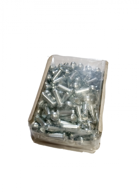 A cardboard box filled with silver metal bolts for the Massey Ferguson mower MF60, featuring parts like the 817022M1, is known as the AGCO Massey Ferguson - Rivot Box - 79010053.