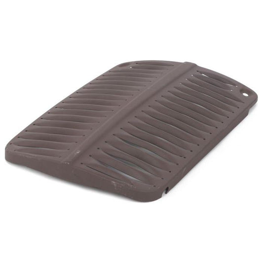 A brown rectangular silicone drying mat with raised ridges for airflow is displayed, much like the AGCO Massey Ferguson - Front Grille 35/35X - 826812M91 in its simplicity and functionality.