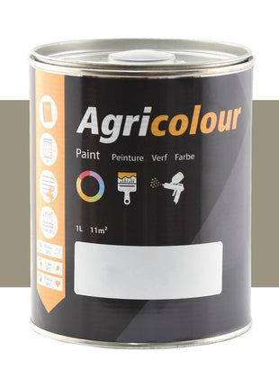 A 1-liter can of Sparex's Agricolour Metallic Aluminium paint, labeled in black and orange, offers coverage of 11 square meters. The label features icons detailing application methods, drying times, and usage specifics. This paint is perfect for properly prepared metallic aluminium surfaces. Product code: S.83043.