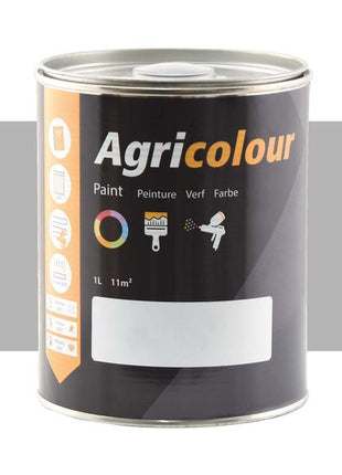 A one-liter can of Sparex paint, Agricolour Silver Grey in gloss finish with a black and orange label featuring icons and multilingual text, perfect for Metal Surface Preparation (Sparex Part Number: S.89607).