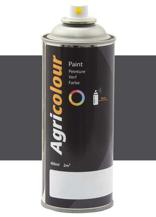 A can of Sparex Agricolour Metallic Dark Grey aerosol paint, labeled in multiple languages, with a graphic depicting a 400ml capacity and 2m² coverage (Sparex Part Number: S.92307).