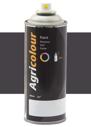 An image of a single can of Sparex Paint - Agricolour in Anthracite Grey with a black label and a yellow spray nozzle, 400ml capacity, Gloss finish | Sparex Part Number: S.93040.