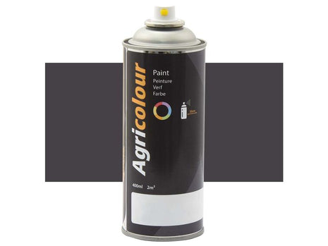 An image of a single can of Sparex Paint - Agricolour in Anthracite Grey with a black label and a yellow spray nozzle, 400ml capacity, Gloss finish | Sparex Part Number: S.93040.