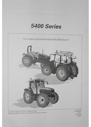 Massey Ferguson - 5400 Series Dyna 4 Operators Manual - 3378983M2 - Farming Parts