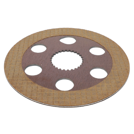 A circular brake pad for a Massey Ferguson tractor by AGCO, featuring a series of large holes near the center and a textured surface around the outer edge. Product Name: Massey Ferguson - Brake Disc - ACW0662520. Part number 3823952M1.