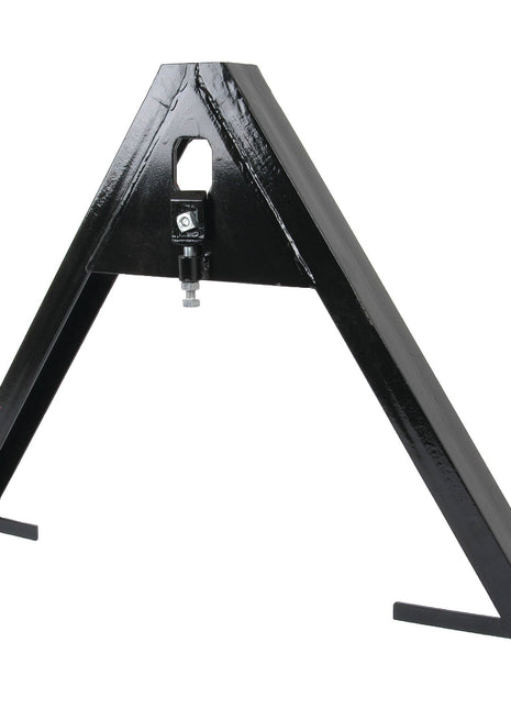 The Sparex A Frame Implement Attachment (Cat. 1 & 2) - S.23465 is a black, triangular metal frame with two bottom support extensions and a central connection point, designed for Cat 1 & 2 A Frames and featuring 3 Point Couplings. It boasts a load capacity of 1500Kg for robust performance.