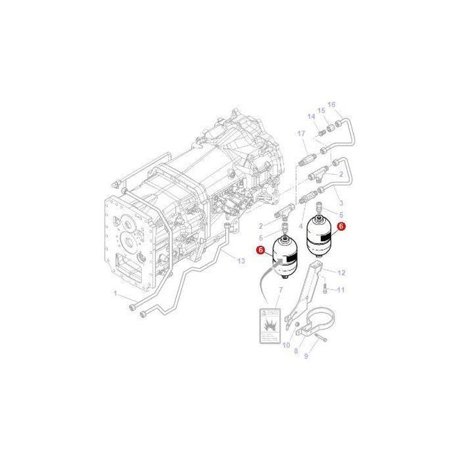 Diagram of an automotive transmission system with labeled parts, including two filters marked with the letter G. This comprehensive illustration is akin to those found in AGCO's Massey Ferguson Accumulator (3619551M4) documentation, offering detailed insights similar to tractor parts schematics.