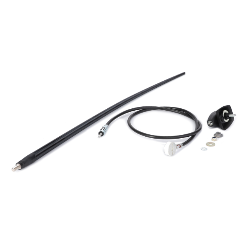 AGCO Massey Ferguson Aerial (product code 4277283M92) with mounting hardware and connecting cable laid out on a white background, perfect for 3000 Series vehicles.