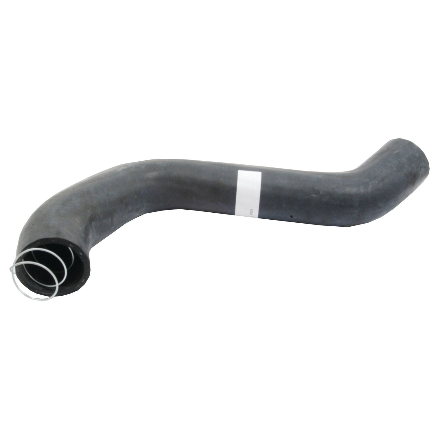 This Sparex Air Cleaner Hose (Sparex Part No.S.41881) is a black rubber hose with a bent shape, featuring a metal spring inside one end and a white label on the exterior. Designed specifically for Massey Ferguson equipment, it is crafted from durable rubber to ensure long-lasting performance.