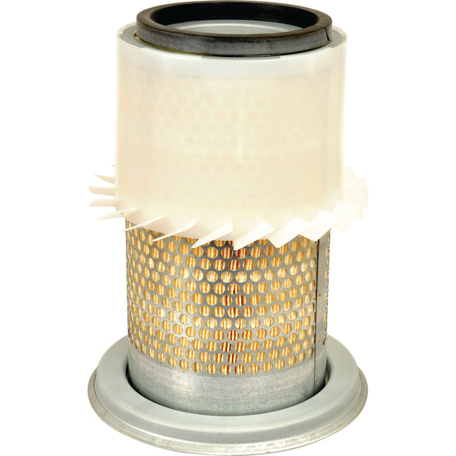 The Sparex Air Filter AF25324K (Sparex Part No. S.76733) features a cylindrical design with a perforated metal exterior and white plastic top, engineered for optimal performance in Massey Ferguson equipment.
