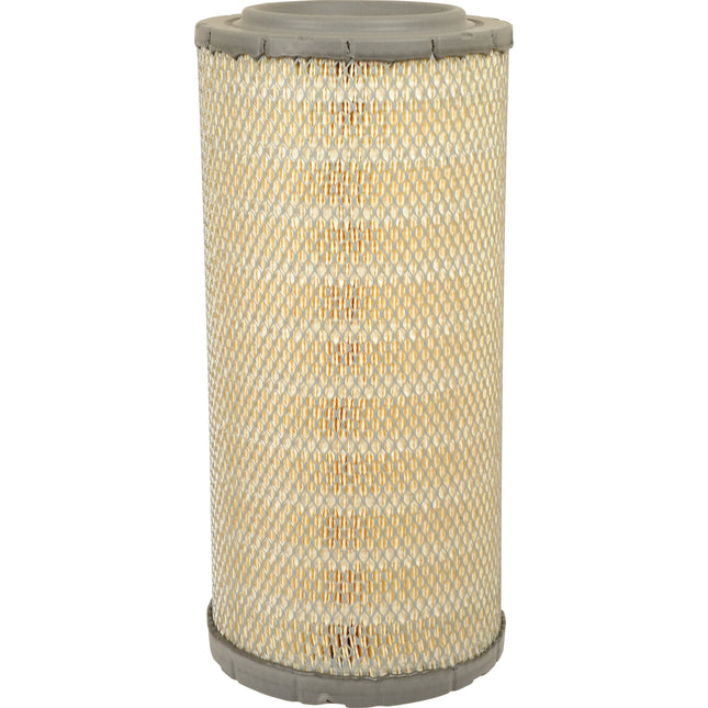 The Sparex Air Filter - Outer (AF25957, Sparex Part No. S.108831) is a cylindrical, metallic air filter featuring a mesh design and gray caps on both ends, specifically designed to meet the rigorous standards of Case IH equipment.