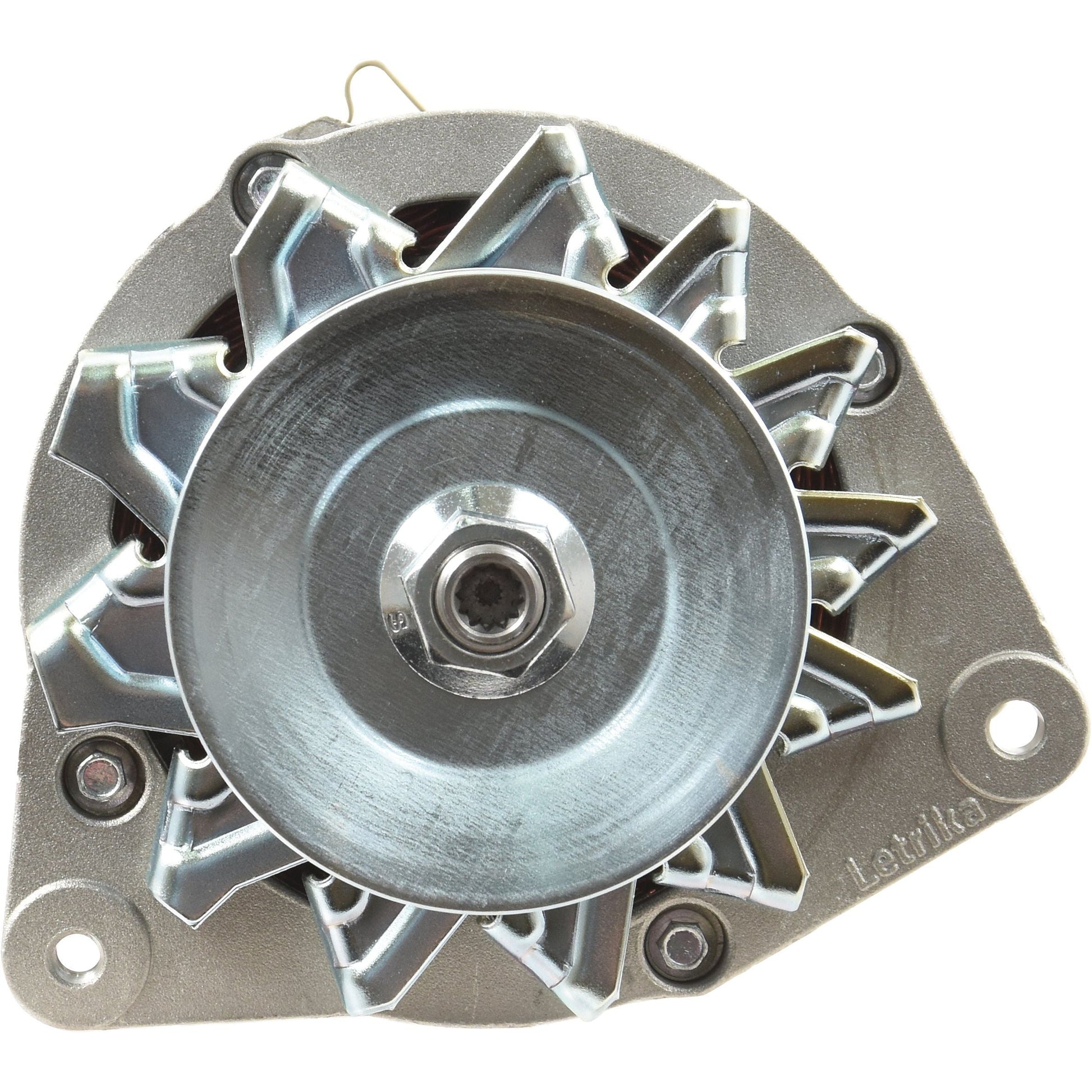 A close-up image of a metallic automotive alternator, specifically the Alternator (Mahle) - 14V, 65 Amps by Sparex (Part No. S.35929), showcasing its single groove pulley type, cooling fan, and mounting holes.