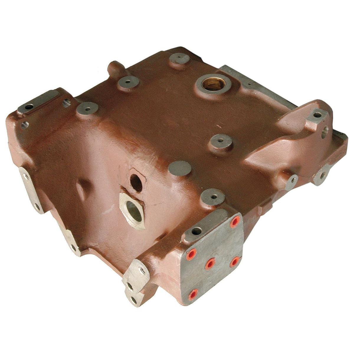 The Sparex Axle Support (Part No. S.40100) is a rectangular mechanical component featuring multiple bolt holes and connector ports. This housing or casing, designed for industrial or automotive applications, is compatible with Massey Ferguson equipment.