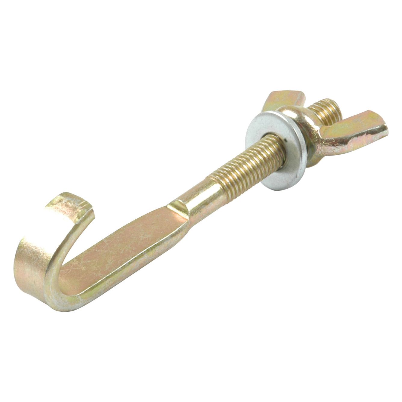 A Sparex Battery Stay (Part No.S.560) featuring a curved hook on one end and a wing nut fastener on the threaded section, compatible with Massey Ferguson equipment.