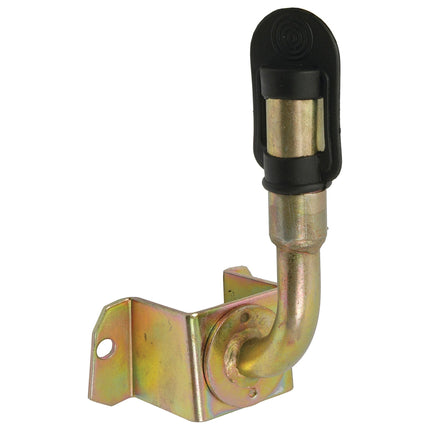 The Beacon Bracket (RH & LH) - S.18308 from Sparex is a metallic L-shaped bracket featuring a cylindrical component and a black Sparex rubber end cap, designed for mounting or support purposes.