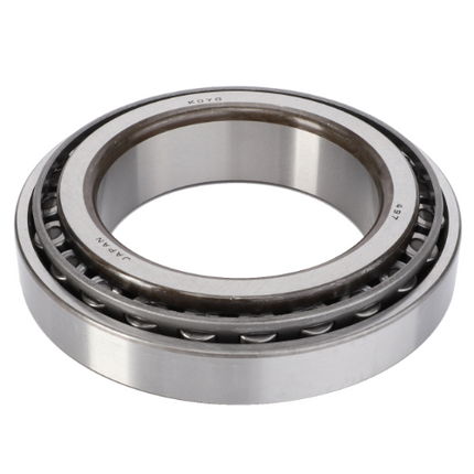 A close-up of a Massey Ferguson - Bearing - 3383716M1 from the AGCO brand, highlighting its metal cylindrical structure with visible inner and outer rings.