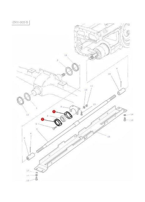Exploded diagram of mechanical components, showing labeled parts like rings, rods, and an AGCO Massey Ferguson Bearing Carrier Plate (Part No. 3386986M1) among other tractor parts.