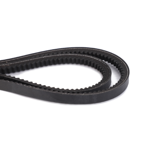 Image of a black rubber toothed belt, the Massey Ferguson - Belt PROP. PUMP AND HYDR. PUMP - D41990013 by AGCO, positioned to form a loop against a white background.
