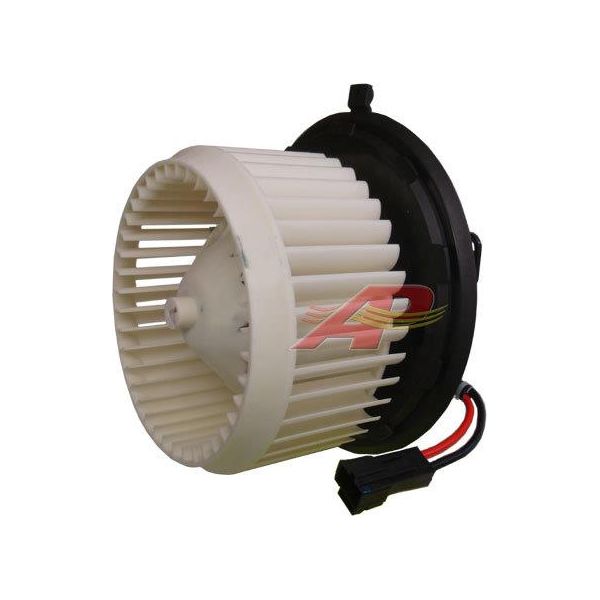 The Blower Motor With Wheel (Sparex Part No. S.118203) from Sparex features a black casing, white fan blades, and attached wires with a connector, making it ideal for Massey Ferguson models.