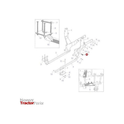 Detailed diagram of Massey tractor parts including various numbered components and assembly sections, featuring the AGCO brand with specific parts such as the Massey Ferguson Bolt M20x50 - AL5002206, compatible with Massey Ferguson Loader 600 Series. The AGCO logo is seen in the bottom left corner.