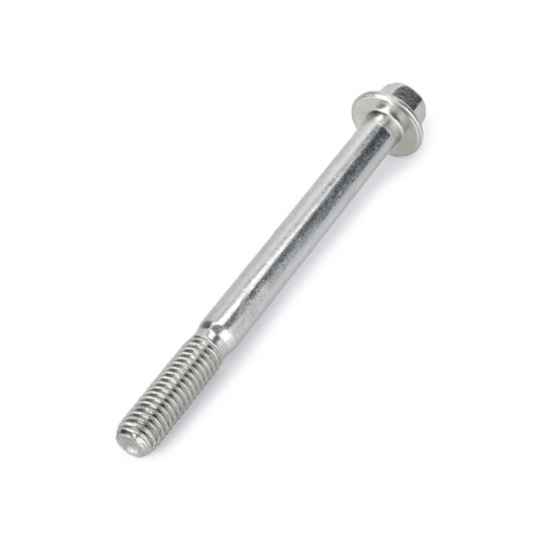 A product commonly used in tractor parts or Massey Ferguson machinery is the AGCO Bolt Thermostat Housing, part number 3640628M1. This long, silver metallic bolt features a partially threaded shaft and a hexagonal head.