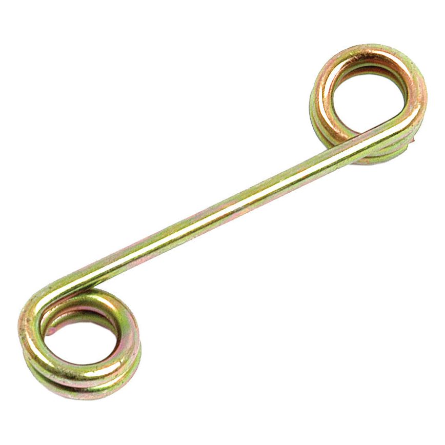 A metal double-loop wire with a straight bar connecting two circular loops on each end, displaying a light green and gold-toned finish, reminiscent of the Bonnet Clip (Sparex Part No. S.41556) by Sparex.