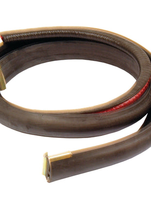 A coiled, flexible rubber strip with metallic fittings at both ends, perfect for use in the Sparex Bonnet Rubber Moulding Kit (Sparex Part No. S.73558) for Massey Ferguson.
