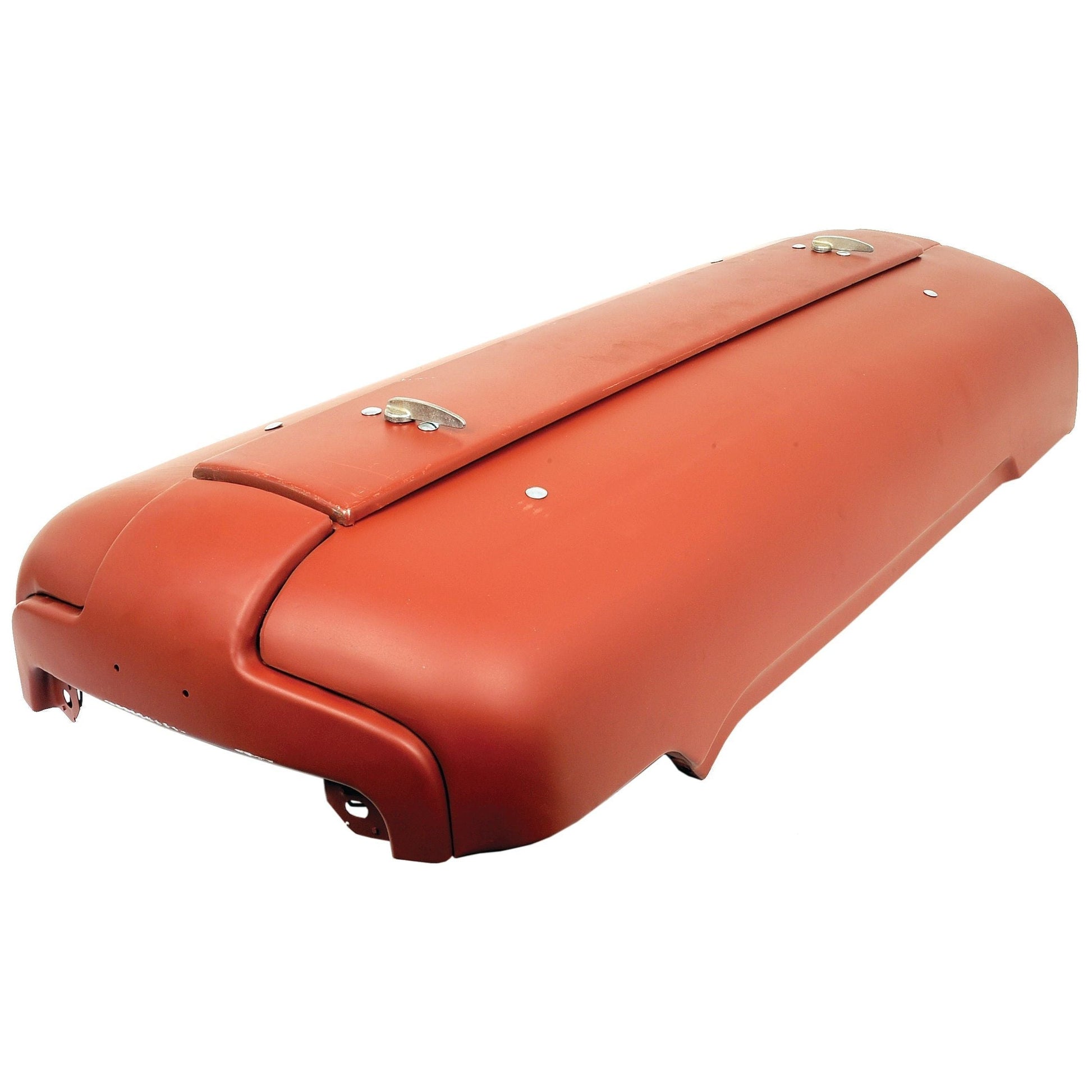 A red rust-colored metal bonnet with two silver latches on top, intended for a Massey Ferguson agricultural machine (Sparex Part No. S.43703 by Sparex).