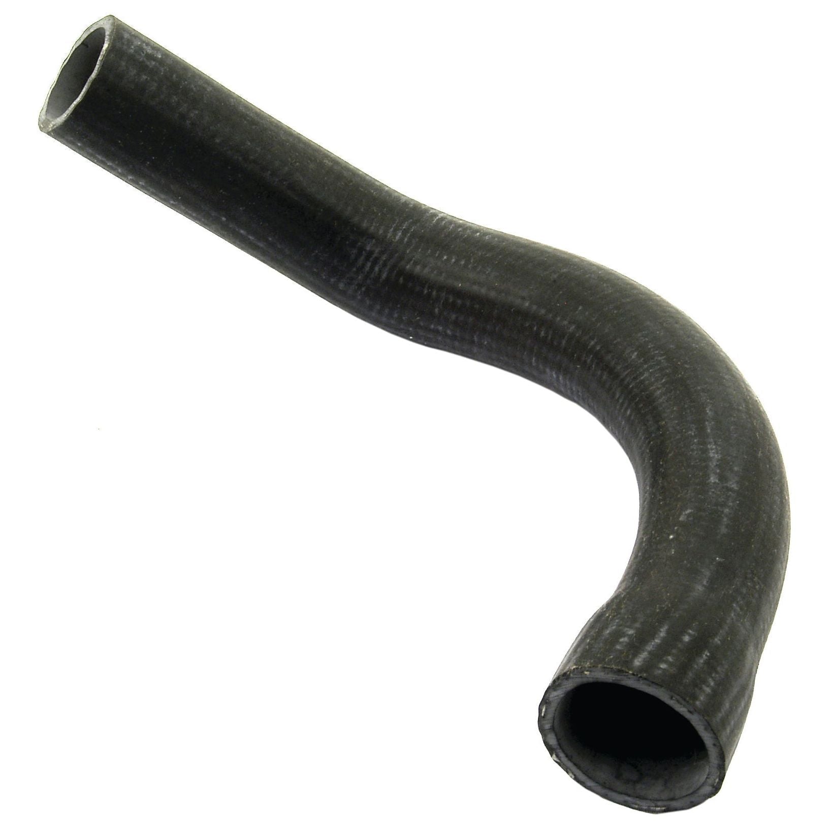 Image of a black, curved rubber hose with a smooth texture, ideal for Landini Massey Ferguson tractors. This is the Sparex Bottom Hose (Sparex Part No. S.41831) with an inner diameter of 31.7mm at the smaller end and 38.7mm at the bigger end.