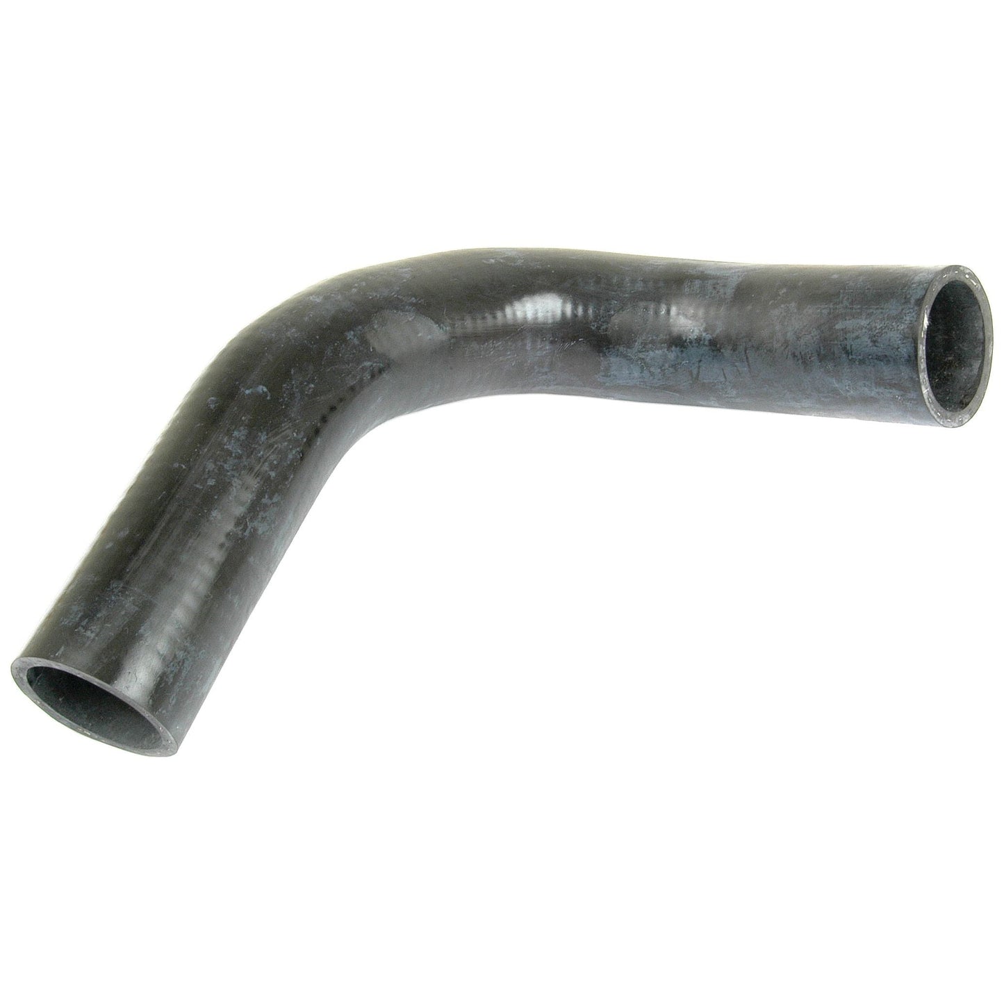 A black, bent rubber Bottom Hose by Sparex (Sparex Part No. S.60522), featuring a curved shape and paired with a hose clip, is shown against a plain white background. The hose has an inner diameter of 35mm at the smaller end and 37mm at the bigger end.
