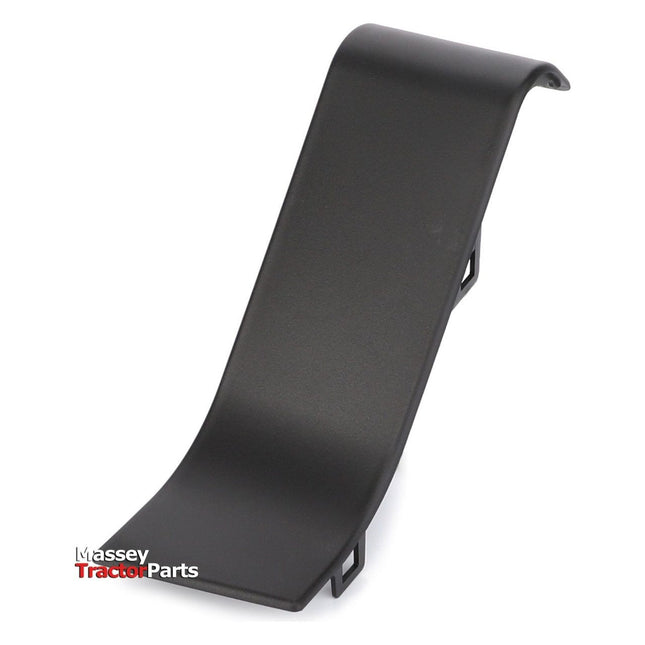 Black, curved right bracket for lighting (part number 4273308M1) with the text "Massey Tractor Parts" in the bottom left corner, suitable for Massey Ferguson models. Made by AGCO.