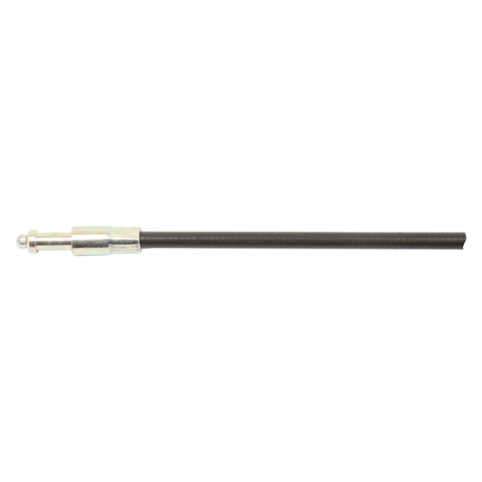 A thin, straight metallic rod with a small, cylindrical attachment on one end. The rod is made of black metal, resembling the Brake Cable commonly found in Massey Ferguson equipment. Product Name: Brake Cable - Length: 1100mm, Outer cable length: 735mm. | Sparex Part No.S.43897 by Sparex.