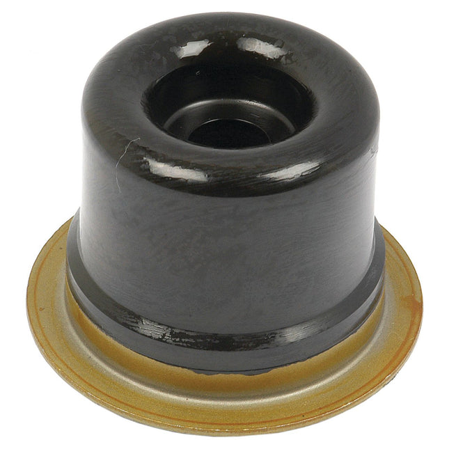 A rubber brake cover seal featuring a black cylindrical design with a metal base, intended for use in automotive suspension systems and compatible with Case IH models. This product is Sparex Part No.S.65374 by Sparex.