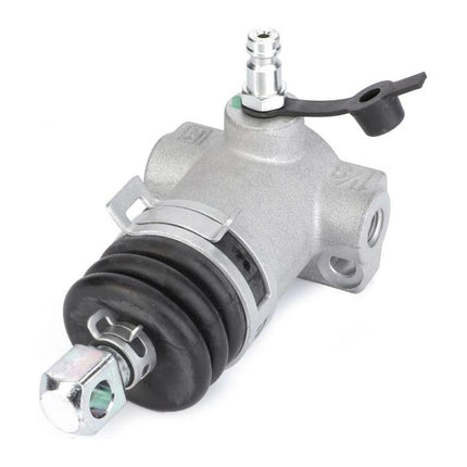 A Massey Ferguson brake cylinder (part number 6312241M91) from the AGCO brand, featuring a cylindrical body, a black flexible boot, and metal fittings from the 1000 Series, is displayed against a white background.