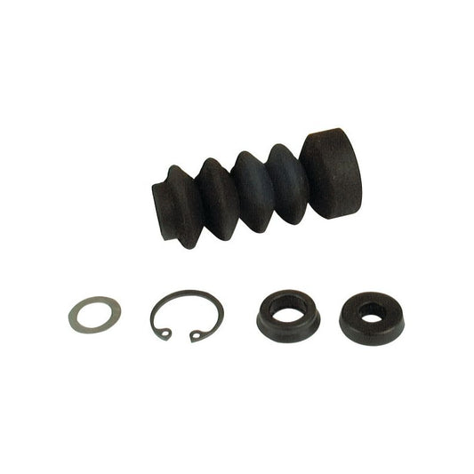 The Sparex Brake Cylinder Repair Kit (Part No. S.73197) for Massey Ferguson includes a black rubber accordion-style boot along with four small metal and rubber components: a flat washer, circlip, and two other round parts.