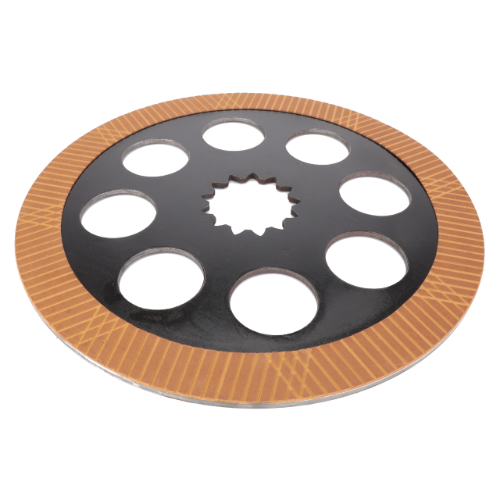 A circular industrial component with a black inner ring, featuring multiple circular holes and a bronze outer rim with a grid pattern, reminiscent of the precision found in the AGCO Massey Ferguson - Brake Disc - 3386896M92.
