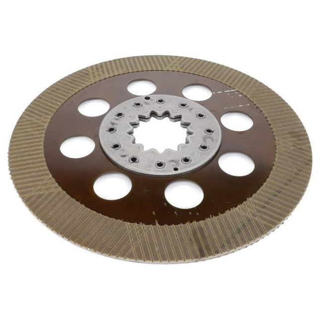 A metal brake disc with multiple holes and a gear-like central section, identified as part of the AGCO Massey Ferguson 5400 Series machinery or vehicle equipment. The surface features a series of ridged patterns, fitting product specifications 3798531M1 - 4311519M1.