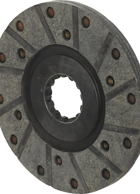 A Sparex Brake Friction Disc (OD 178mm - S.42795) featuring a circular design with radial grooves, enhanced grip splines, and circular holes arranged along its edge.