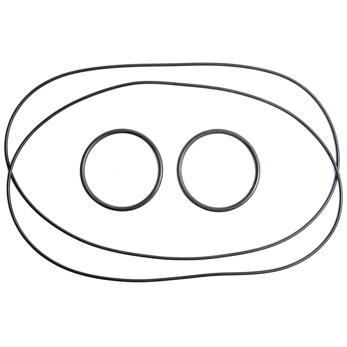 Two thin black rubber bands and two thicker black rubber O-rings, evocative of the precision engineering found in Landini and Massey Ferguson machinery, from the Sparex Brake O Ring Kit (Part No.S.43484) are arranged on a white background.