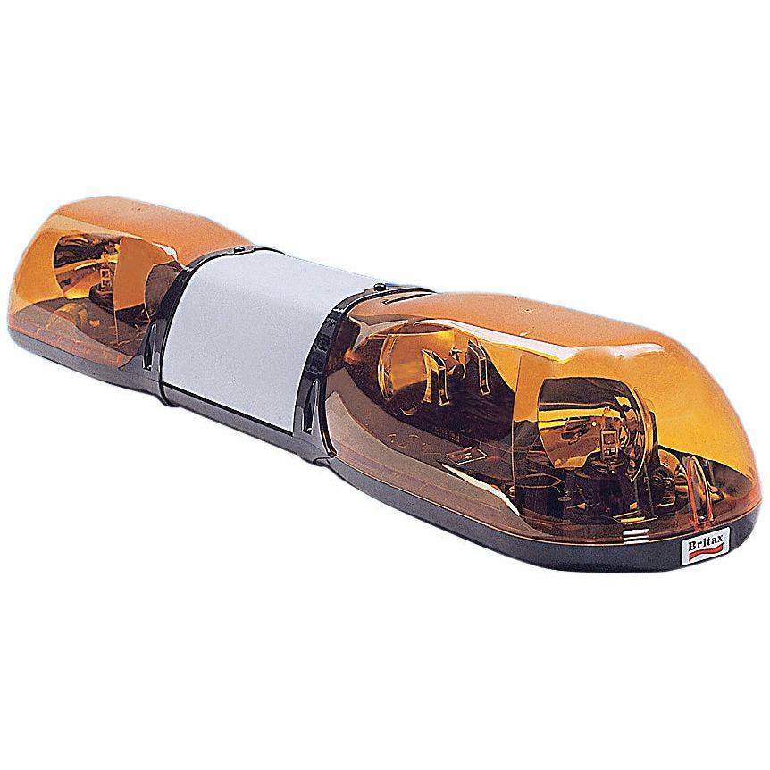 The Sparex Halogen Aerolite Bar (S.22693) is a 1000mm-long amber rotating light bar with two dome-shaped covers, mounted on a black base, featuring a 24V halogen light source, and is typically used for emergency or utility vehicles.