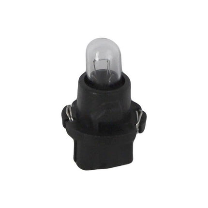 A small, clear light bulb with a black base and metallic connectors, the AGCO Massey Ferguson - Bulb Instrument Panel - 3600463M91 is suitable for Massey Ferguson 3000 Series tractors.