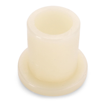 The AGCO Massey Ferguson Bush Door Hinge (1427092M1) is a cylindrical plastic bushing with a flange at its base, designed to reduce friction and wear in rotating or sliding applications, ensuring the reliability of Massey Ferguson 100 Series tractors.