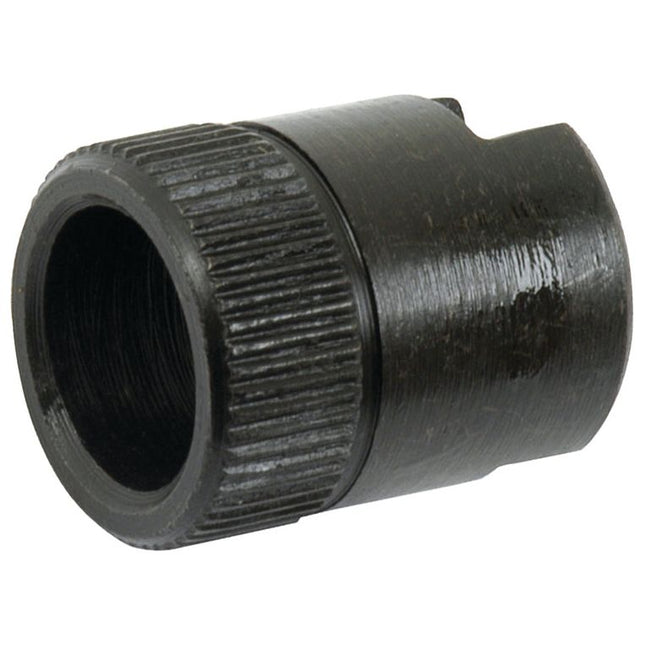 A product named Bush (Sparex Part No. S.41481) from the brand Sparex is a cylindrical black metal object featuring grooved edges and an internal threaded section, closely resembling a component from the Massey Ferguson Bush Rocker Link.