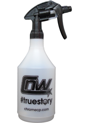 A JMCE DEALS Chrome 750ml white plastic spray bottle with a black nozzle, featuring the logo and the text "#truestory" and "chromecp.com.