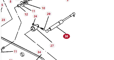 A technical diagram illustrating a component labeled "30" in red, featuring various parts and numbers such as labels 12, 24, 27, and 29. This specific diagram appears to be part of a Massey Ferguson mechanical system associated with the AGCO brand's product, the Cab Window Damper - 3311782M91.