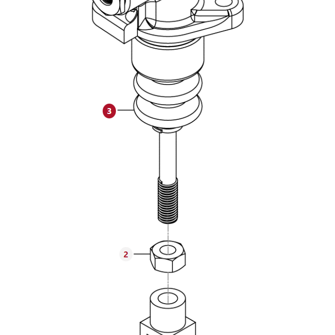Illustration of a mechanical assembly featuring genuine AGCO parts, including a labeled bolt (3), nut (2), and other components from the Massey Ferguson Brake Master Cylinder Booster - 6299532M91.