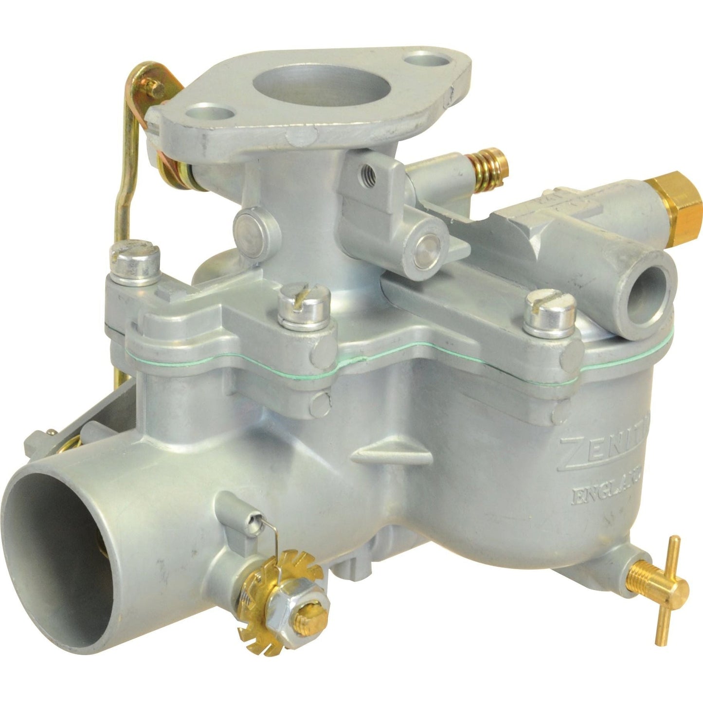 Image of a Sparex Carburettor Gasket (Sparex Part No. S.43654) with various connectors and bolts, used to seal and optimize the performance of the carburetor in an internal combustion engine; ideal for Massey Ferguson tractors.