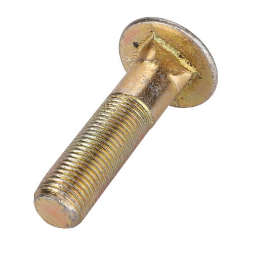 A close-up image of a golden AGCO Massey Ferguson 300 Series carriage bolt, model number 353861X1 (1/2x2 unf), featuring threading along its shaft and a flat, rounded head.