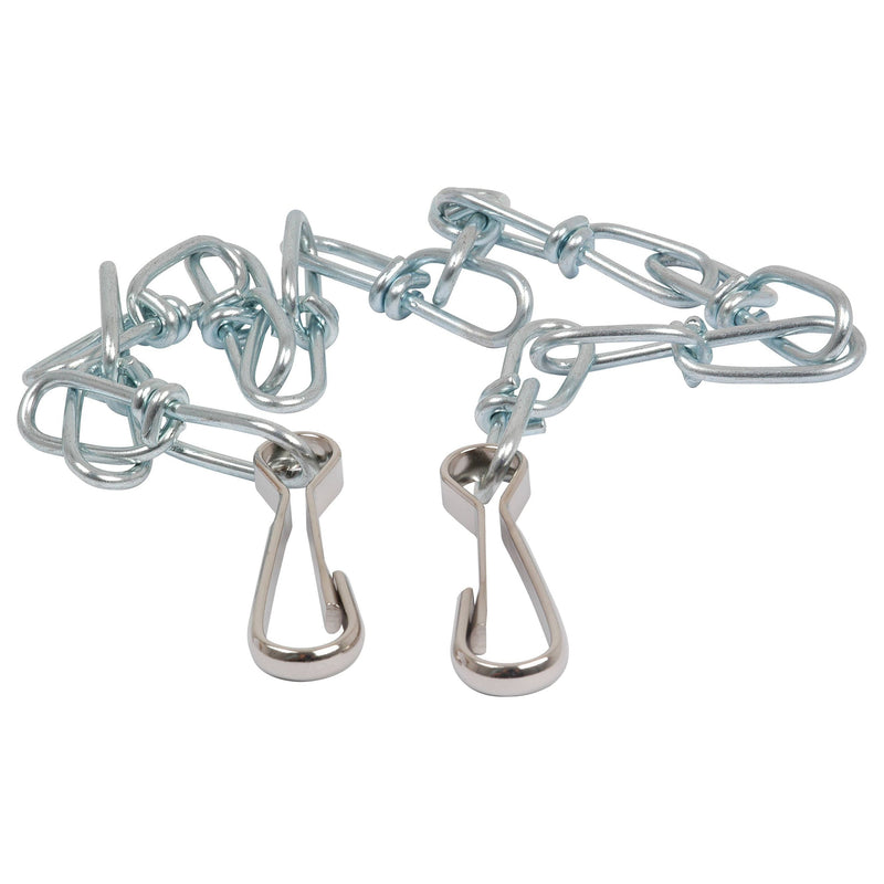 Close-up of a Sparex Chain Assembly for PTO Guard 695mm (Sparex Part No.S.6583) with interlocking links and two snap hooks at the ends.